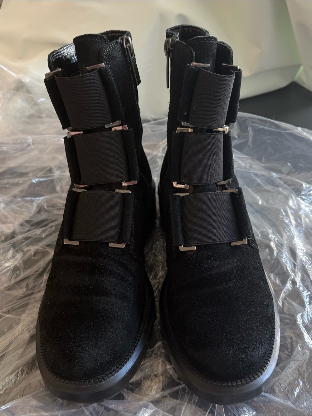 Women's Black Suede Buckle Ankle Boots